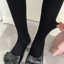 秋冬日系针织竖条镂空打底连裤袜外穿女修身纯色简约百搭几何裤袜