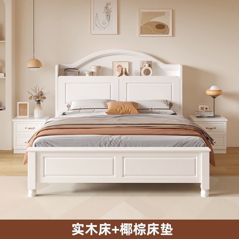 Cama americana de madera maciza 1,5 m Cama doble minimalista moderna 1,8x2m Dormitorio principal Casa de familia 1,2 m Cama individual de madera