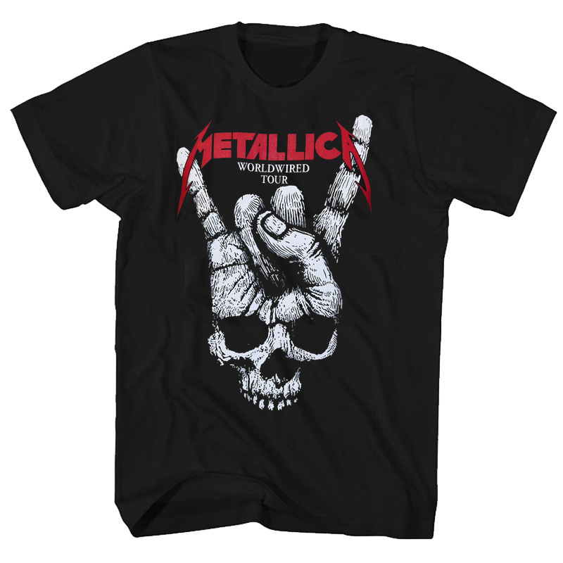 Metallica Rock Gesture Metal Band Short-sleeved Heavy Cotton Skull Figure T-shirt RockT shirt Metallica Rock Gesture Metal Band Short-sleeved Heavy Cotton Skull Figure T-shirt RockT shirt
