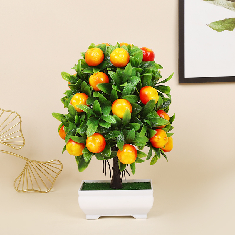 Simulación de frutas en maceta árboles ricos manzanas naranjas escritorio de imitación de plantas verdes diseño de alto nivel ornamentos en maceta