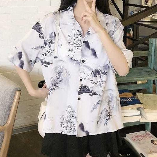 Hong Kong Style Retro Style Loose Design Sense Niche Shirt Thin Outer Wear Top All-match Salt Style Short Sleeve Shirt for Women in Summer