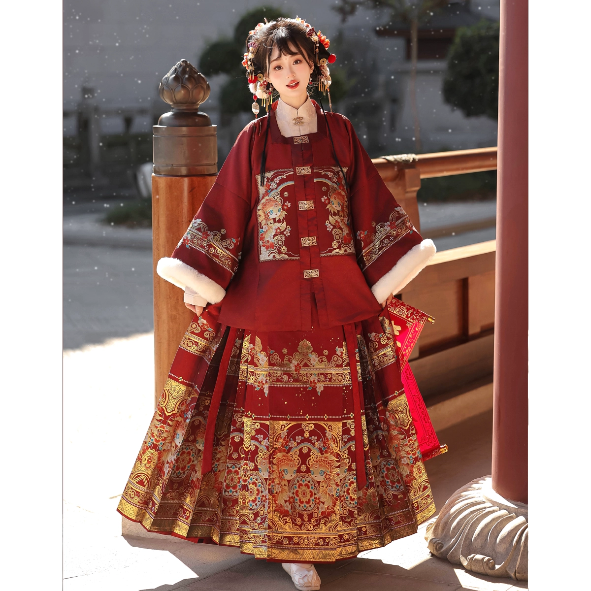 2024 новый оригинальный взрослый женский новогодний костюм осенний и зимний облачный плечи ткацкий красный конский юбка