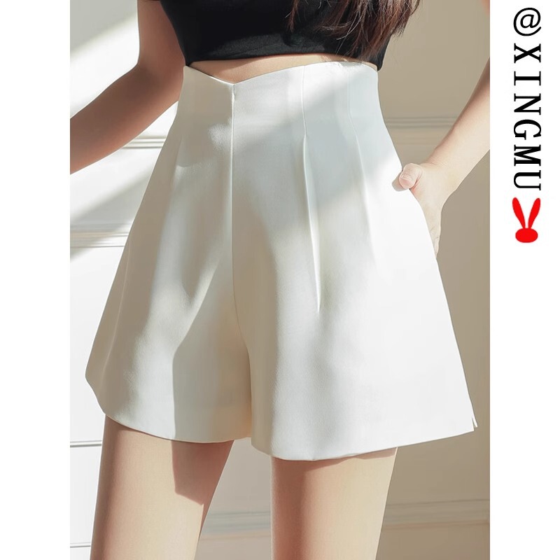 White Suit Shorts Women's Summer Flower Bud High-Waisted Loose Wide-Leg Pants Outer Wear A-Line Casual Bottoming Hot Pants A4113