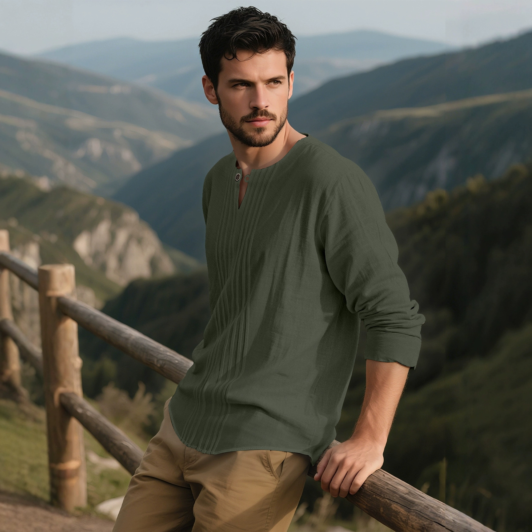 Europa y los Estados Unidos transfronterizos Amazon spot cuello redondo de manga larga hombre primavera otoño y verano camisa de algodón suelta