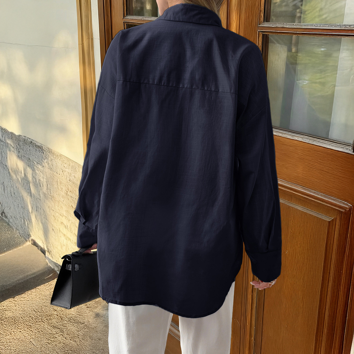 Damen-Freizeitbluse in Unifarbe, europäisch-amerikanischer Stil, schlichte Mode, Frühlings- und Sommerbekleidung_voghion.com