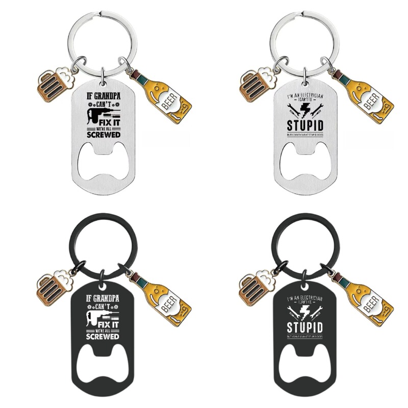 Amazon's Best-Selling Keychain Stainless Steel Bottle Opener Father's Day Gift Beer Bottle Accessory Metal Engraving in Stock