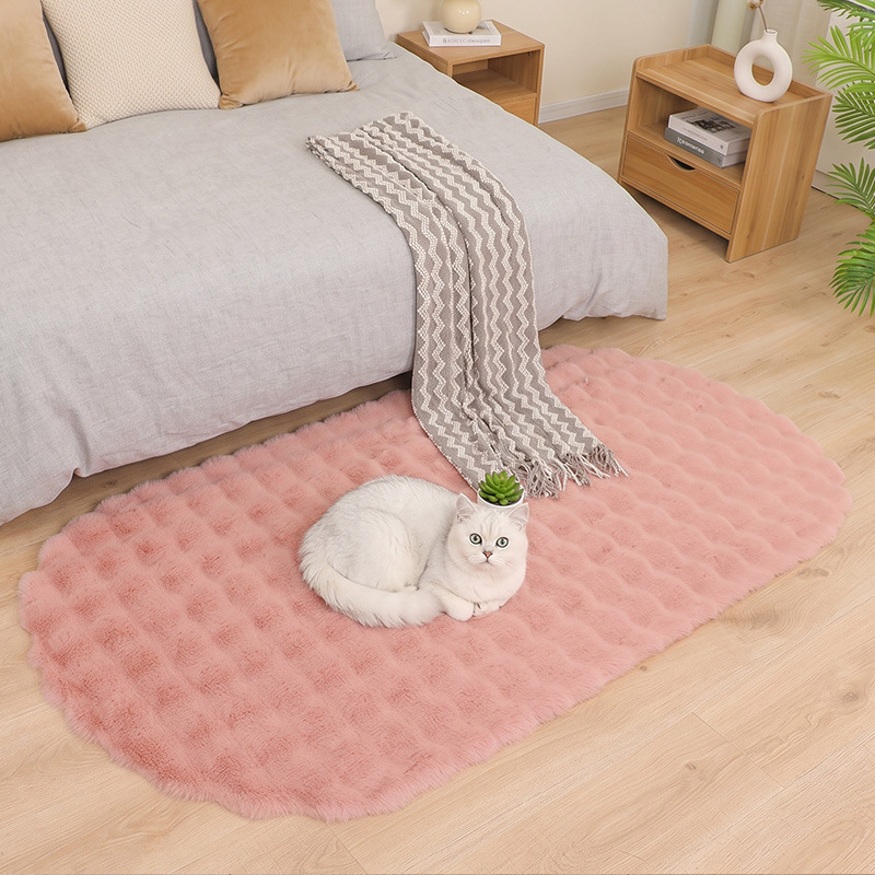 New three-dimensional bubble velvet carpet in a creamy style, faux rabbit fur rug for bedroom, bedside, living room, and sofa