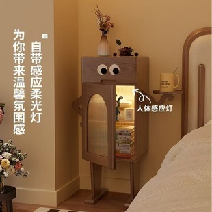Solid Wood Bedside Table Storage Bedroom Storage Cabinet Living Room Creative Bucket Robot Side Side Lamp Children's Bedside Cabinet