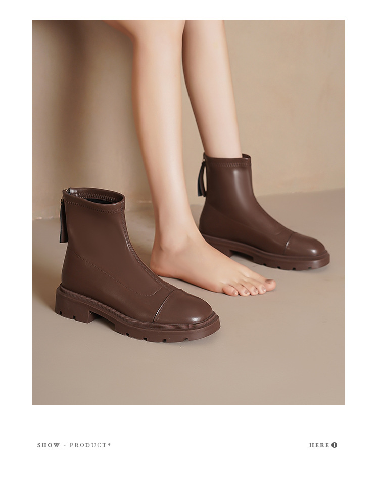 Genuine leather inner raised Martin 2024 new square toe heel thick sole elastic slim boots for women 33 small size_voghion.com