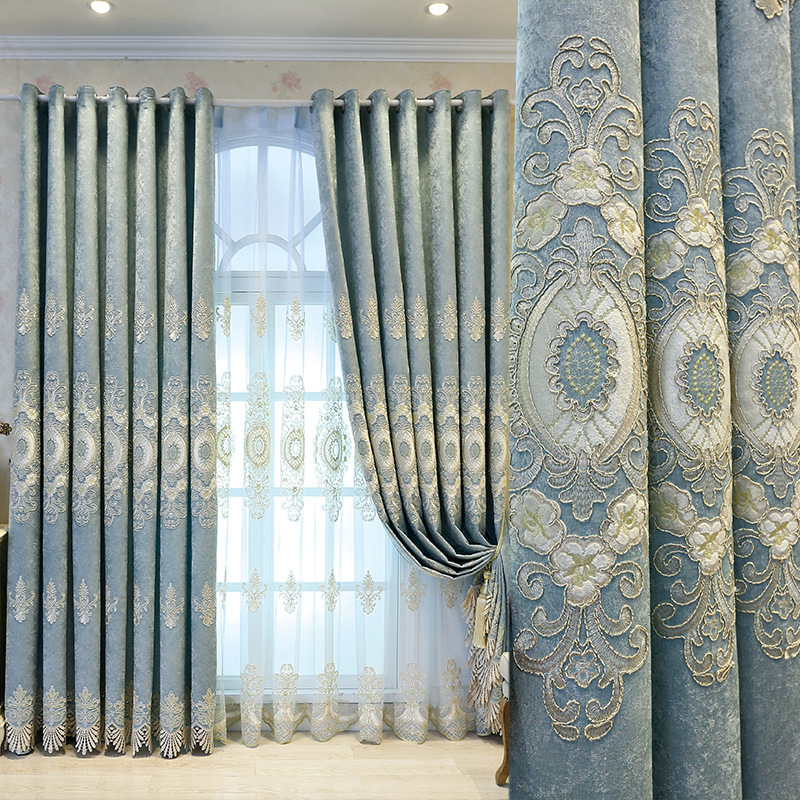 European-style atmosphere living room chenille embroidered curtain finished bedroom shading floor-to-ceiling window bay window screen curtain finished European-style atmosphere living room chenille embroidered curtain finished bedroom shading floor-to-ceiling window bay window screen curtain finished