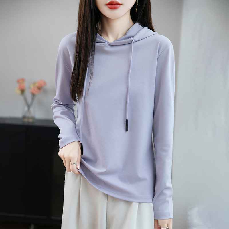 大码纯棉连帽卫衣女2025秋季新款女士休闲外穿连帽上衣长袖t恤女|undefined