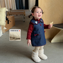 蔗梨童装女童连衣裙秋冬夹棉儿童背心裙女宝宝裙子洋气小公主冬装