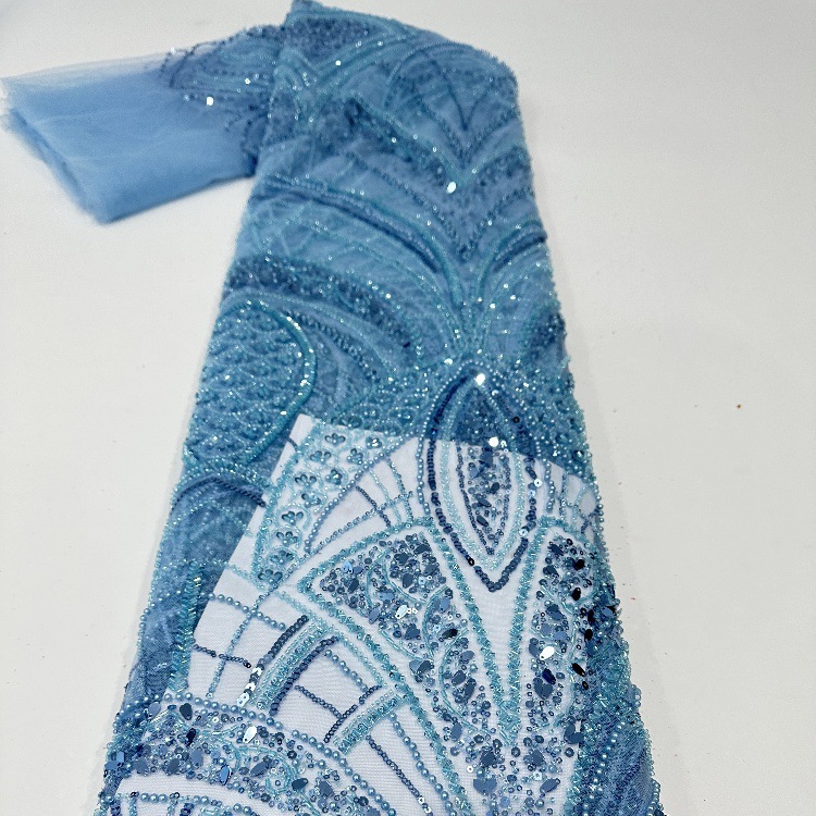 Semillas de melón sequinaria ventilador tubo de perlas tela bordada moda lujosa vestido de boda francés vestido de moda tela