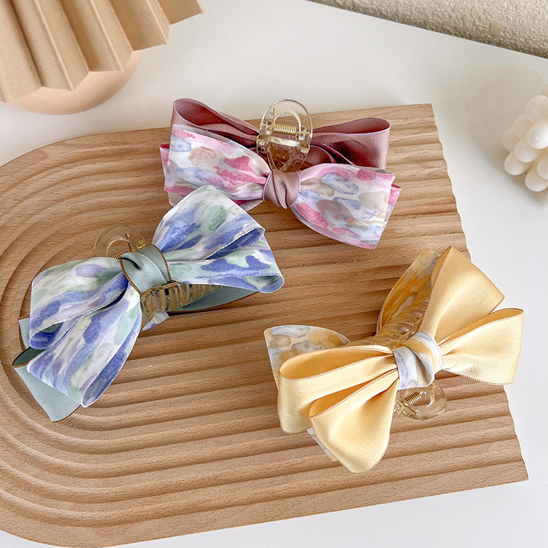 Sweet hit color tiedye fabric big bow hairpin back head grab clippicture5