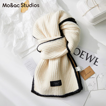 日系2025新款小众含羊毛针织围巾女冬季纯色百搭加厚保暖情侣围脖