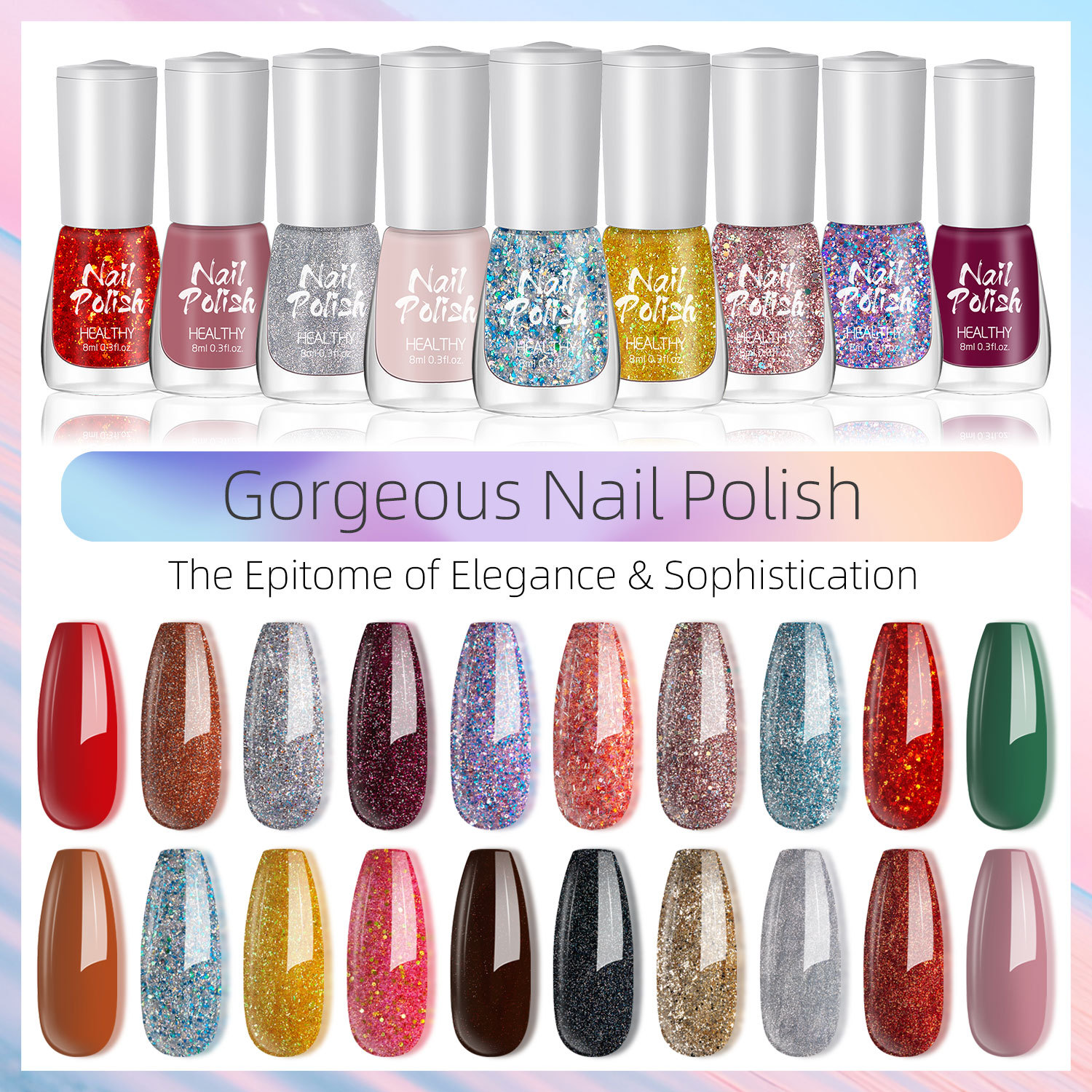 跨境新款美甲指甲油彩色水性免烤快干持久上色无味不可剥指甲饰品