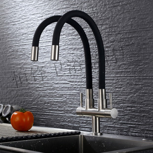 304 stainless steel vertical kitchen faucet brushed double tube dish basin faucet black universal double tube faucet