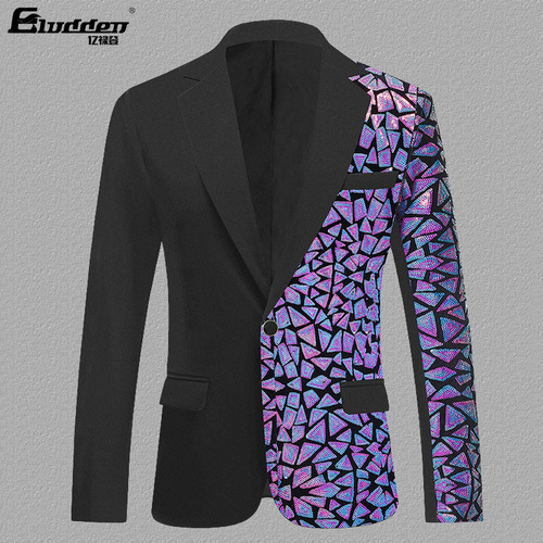 Men's green fuchsia gold blue sequined jazz dance blazers for youth Flannel Suit Top Costume Jacket Nightclub Singer Casual Suit Symphony Sequin Dress coats