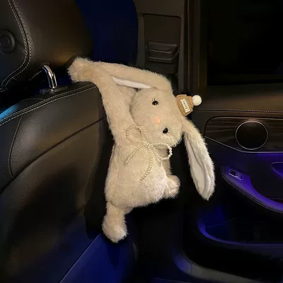 interior decoration tissue holder, car-mounted | Car tissue box/set - khaki-hat-with-bow-long-eared-rabbit-tissue-box