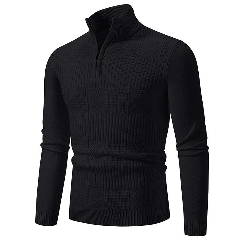 Maglione lavorato a maglia da uomo, maglione lavorato a maglia con zip e collo semi-dolce da uomo, pullover a maniche lunghe, casual, vestibilità slim, strato di base termico_voghion.com