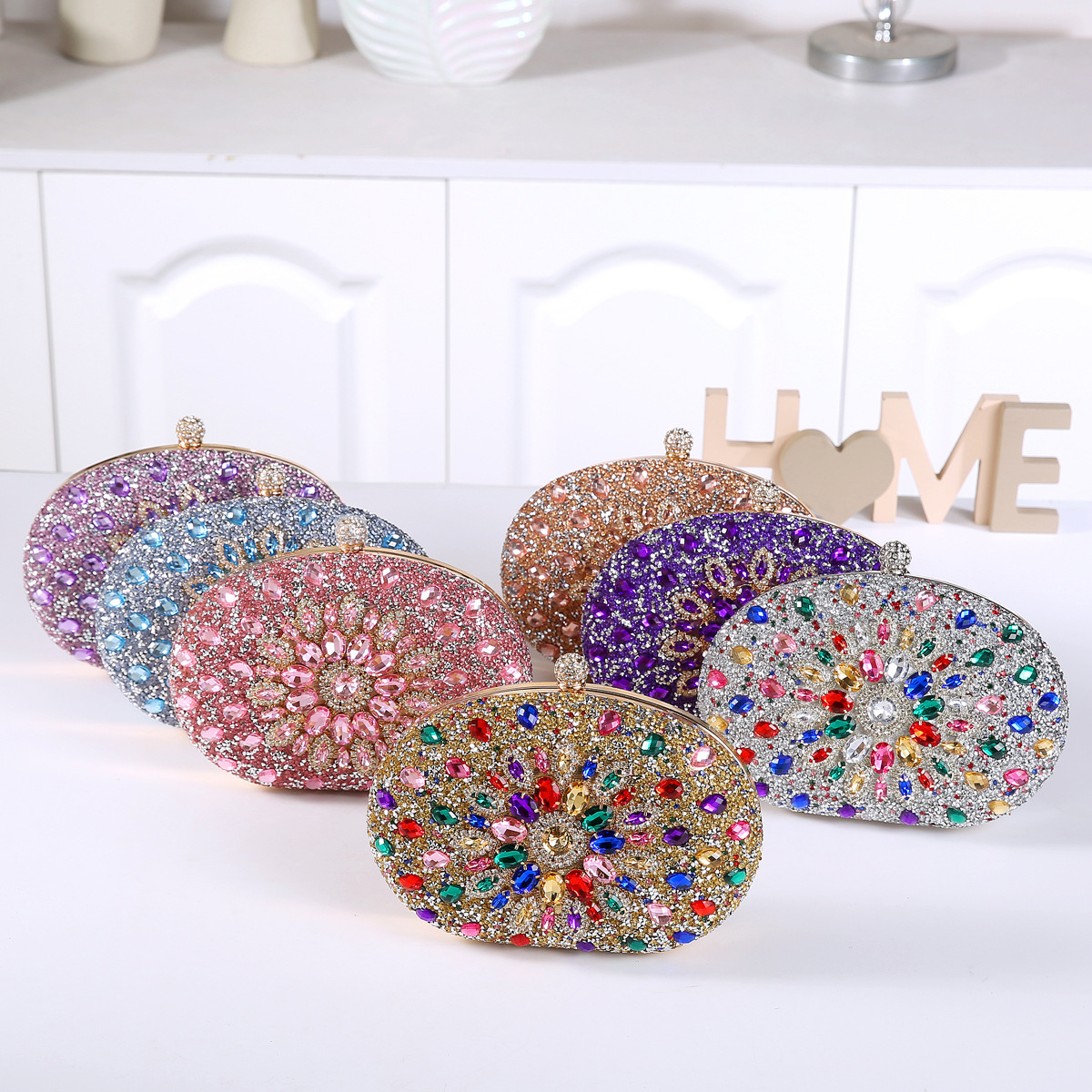 337g Weight Polyester Lining Material Lock clasp Closure Type Top Handle Strap Type Evening Bag Bags Type Party Occasion Pu Leather Material Printing Pattern All Seasons Season Women's Gender Diamond Design Elegant Style Oval Shape Small Size Pu Leather Printing Oval Evening Bags 27
