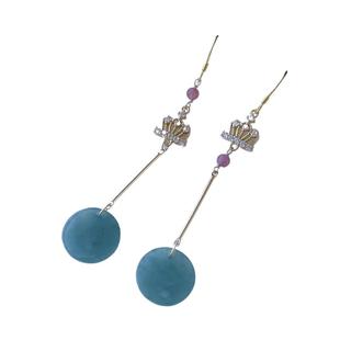 Amazon and Aliexpress Supply Natural Unbranded Blue Water Jade Earrings, Ins Crown Blue Water Round Earrings