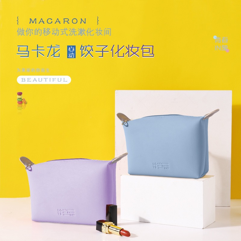 Bolsa de maquillaje bolsa de almacenamiento bolsas de bolsas de pellizco de piel pu bolsa de almacenamiento portátil simple bolsa de maquillaje plegable macarón impermeable