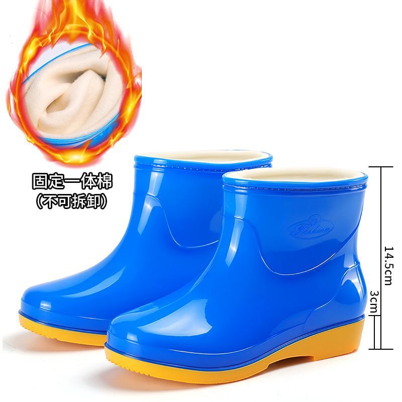 Cuatro estaciones zapatos de lluvia de cañón corto para mujeres zapatos de lluvia calientes para adultos con veludo impermeable antiderrapante cocina de moda zapatos de agua botas de agua al por mayor image 18
