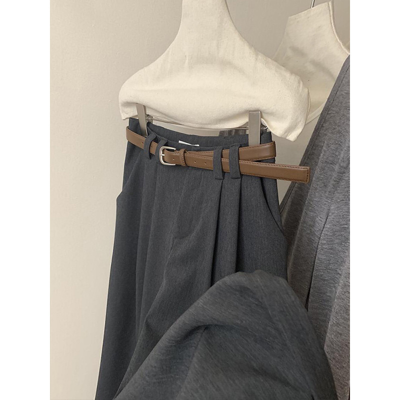 Highly Recommended! Super Stylish~ Gray Suit Pants with a High-Quality Drape, High-Waisted Wide-Leg Pants for Women