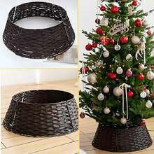 跨境美式圣诞树树裙仿藤手工编织复古风潮流圣诞树装饰底座配件