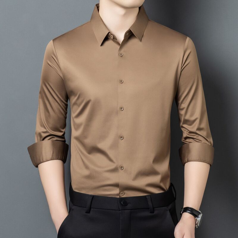 Seamless ice silk shirt for men, spring and autumn business long-sleeve shirt, breathable, skin-friendly, versatile top, factory direct delivery Seamless ice silk shirt for men, spring and autumn business long-sleeve shirt, breathable, skin-friendly, versatile top, factory direct delivery