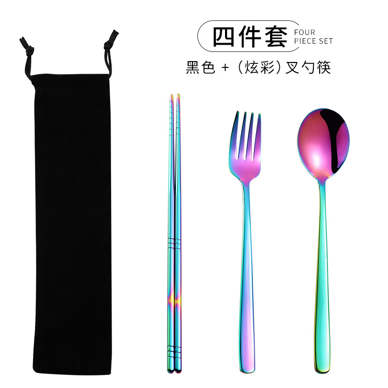 Venta caliente transfronteriza 304 paja de acero inoxidable vajilla portátil creativo chapado en oro palillos coreanos cuchara tenedor paja 7 piezas traje