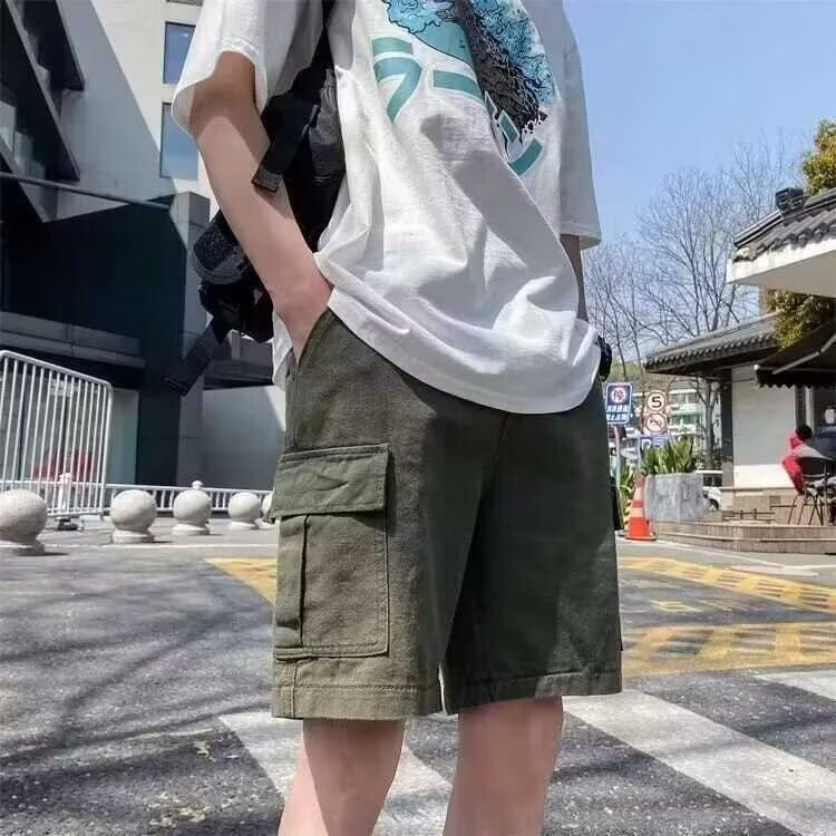 2025 Summer Cargo Shorts Men's Trendy Brand Loose Plus Size Student Casual Pants Men's Japanese Style Versatile Five-Point Shorts