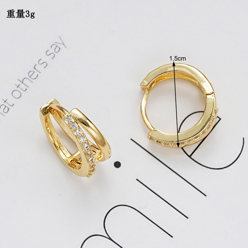 Pendientes de clip de doble capa con diamantes para mujer chic_voghion.com