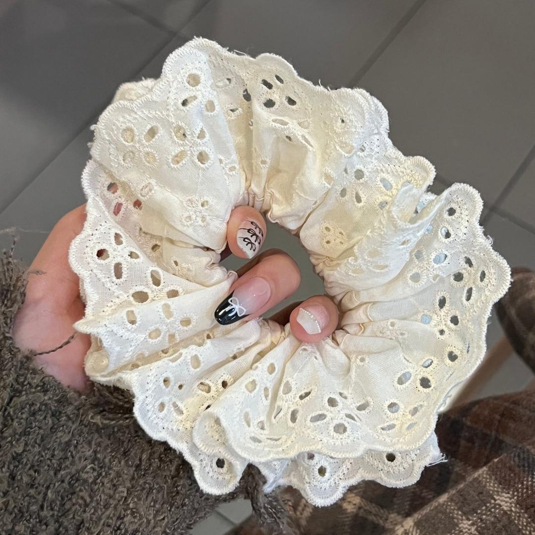 Corbata de pelo de intestino de lunares de crema grande coreana, gomas de goma de cola de caballo suaves para mujer, accesorios para el cabello de bola, accesorios para el cabello, cuerda para la cabeza