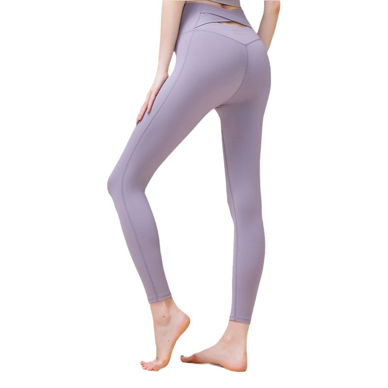 Pantalones de ropa de yoga desnudos para mujer, espalda cruzada, cintura alta ajustada de alta gama, cadera elástica, ropa deportiva de secado rápido, pantalones de fitness