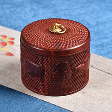 小叶紫檀五牛图茶叶罐复古风红木手工木制茶叶盒中式密封茶罐子