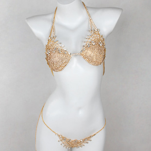 New European and American Exaggerated Rhinestone Body Chain Women's Distinctive Flower Inlaid Nightclub Sexy Bikini Bra suit