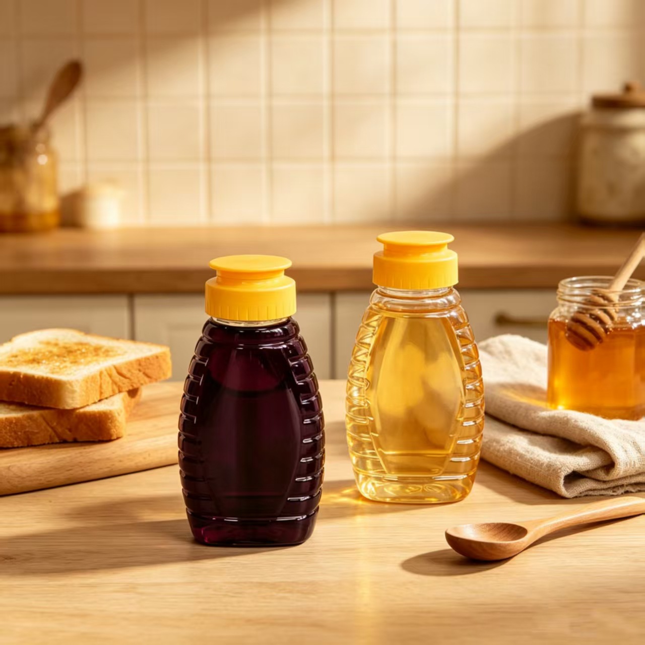 Botella de plástico PET de 250g para miel, jarabe de naranjilla y pera de otoño, botella transparente exprimible de 180ml, botella de plástico. image 4