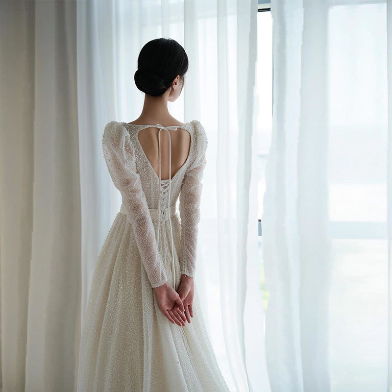 Nuevo elegante adelgazar Mori Super Fairy travel photography vestido de bienvenida para las mujeres Vestido DE BODA ligero de manga larga francés para novia 2024