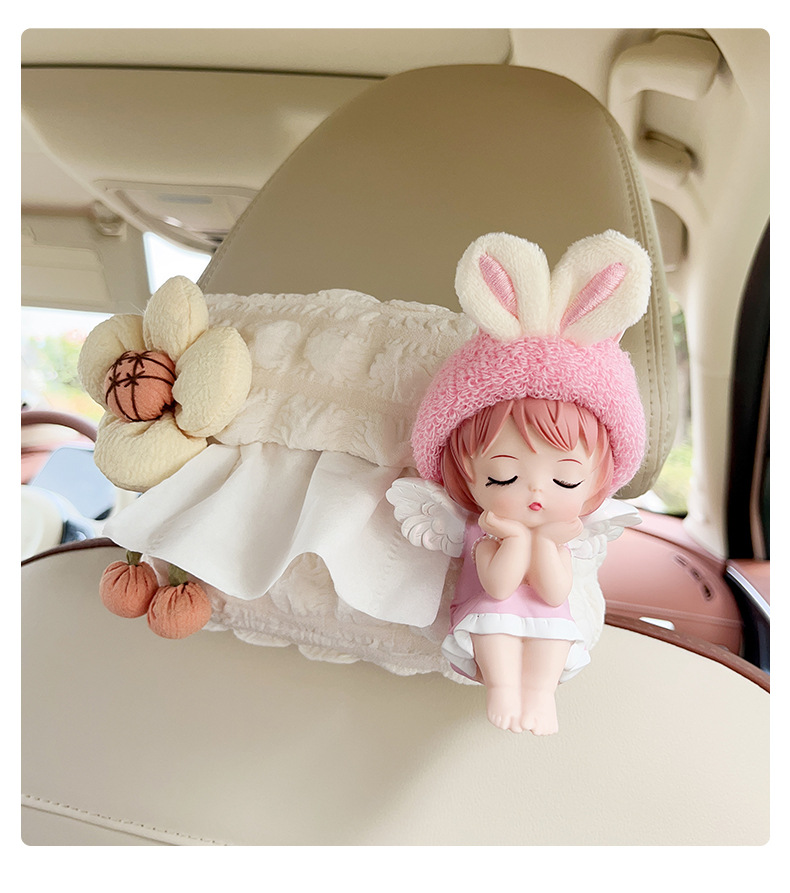 Creative Cute Angel Puff Car Tissue Box Cartoon Seat Car Hanging Car Paper Drawer Armrest Box Car Use