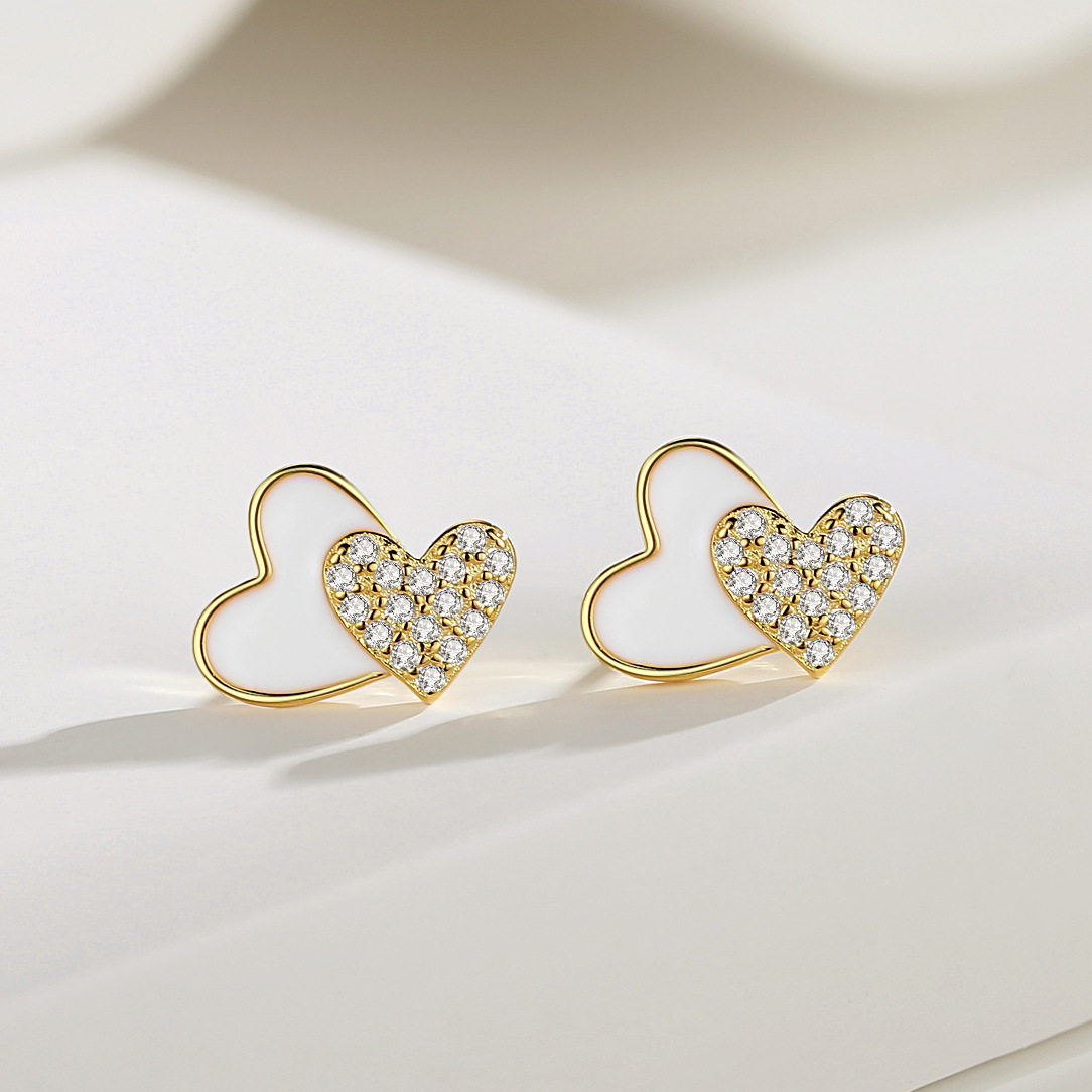 Douyin mismo párrafo Pendientes de plata esterlina S925 Pendientes de amor coreano Pendientes de corazón a corazón femenino Pendientes en forma de corazón Joyería dulce