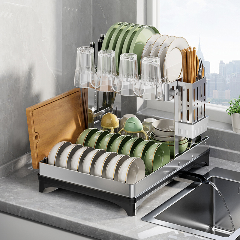 Estante de cocina 304 almacenamiento en el hogar de acero inoxidable, estante de drenaje de platos multifuncional, suministros de cocina plegables