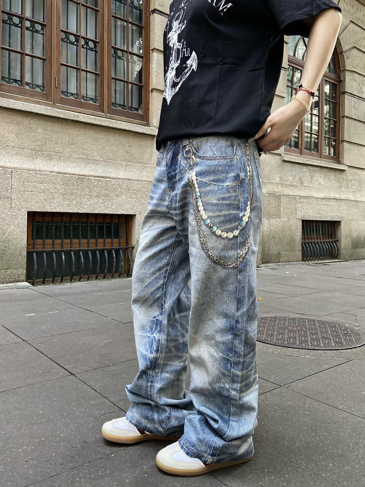 Vintage American Style 3D Printed Striped Cat Whisker Loose Straight Leg Jeans For Men And Women​​_viptrois.com