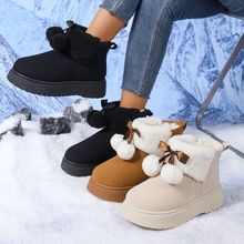 雪地靴36-42女鞋大码女靴子冬季棉鞋保暖休闲鞋平底中跟毛球冬靴