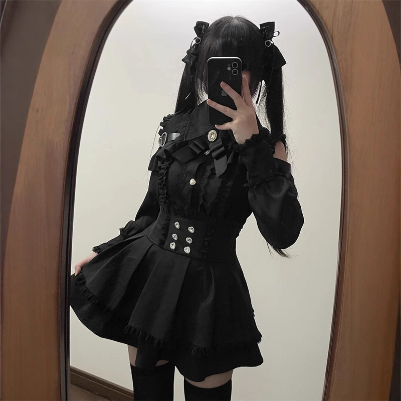Sweetheart Encounter Dark Dark Style Mass-Produced Girl's Multi-Color Off-Shoulder Shirt + High-Waisted Skirt Two-Piece Set Sweetheart Encounter Dark Dark Style Mass-Produced Girl's Multi-Color Off-Shoulder Shirt + High-Waisted Skirt Two-Piece Set