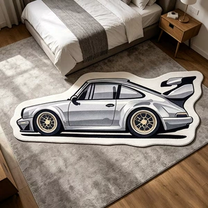 Shopee's new bedroom bedside rug, unique racing car design, decorative carpet, dirt-resistant, cooling, skin-friendly, faux cashmere floor mat, in stock