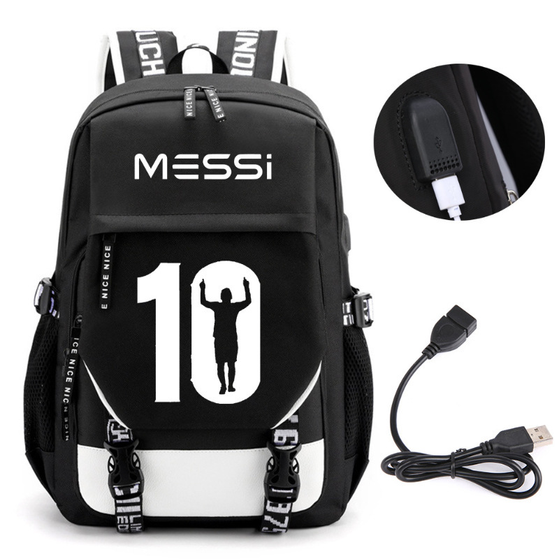 Estrellas de fútbol transfronterizas mochila perimetral mochila de computadora USB de gran capacidad para adolescentes bolsas escolares