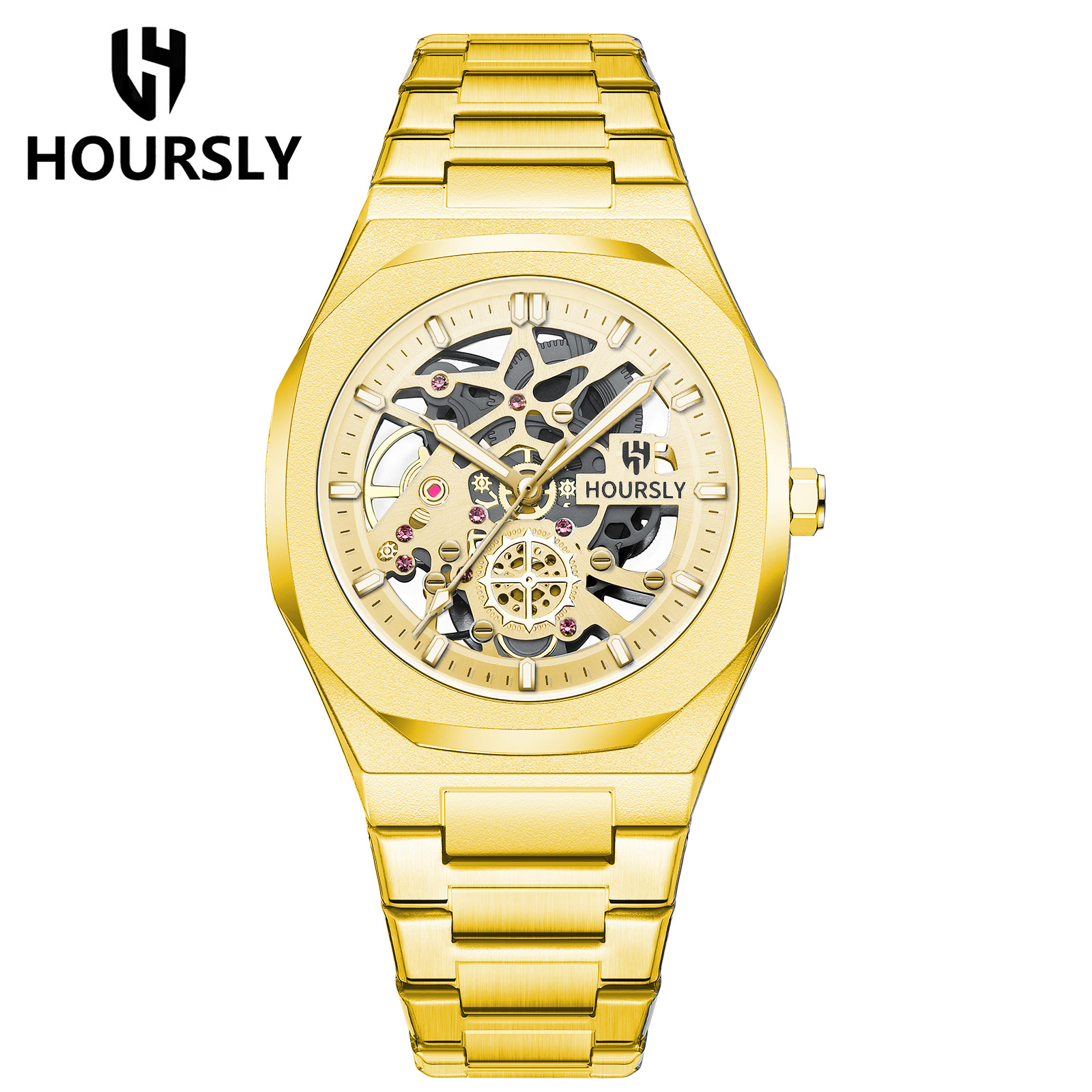 Relojes transfronterizos de venta caliente en Europa y los Estados Unidos relojes impermeables de la marca hoursly para hombres relojes mecánicos falsos relojes de cuarzo de acero inoxidable image 10