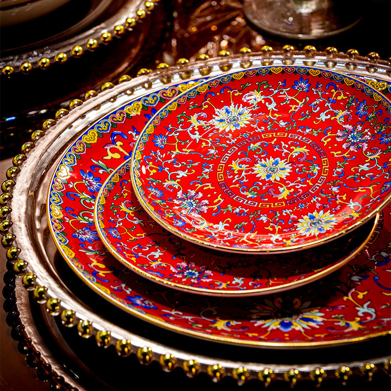 8inch Jingdezhen Home Dining Plate Enamel Ceramic Round Plate Classy Cold Dish Plate Steak Plate Tableware Gift Porcelain